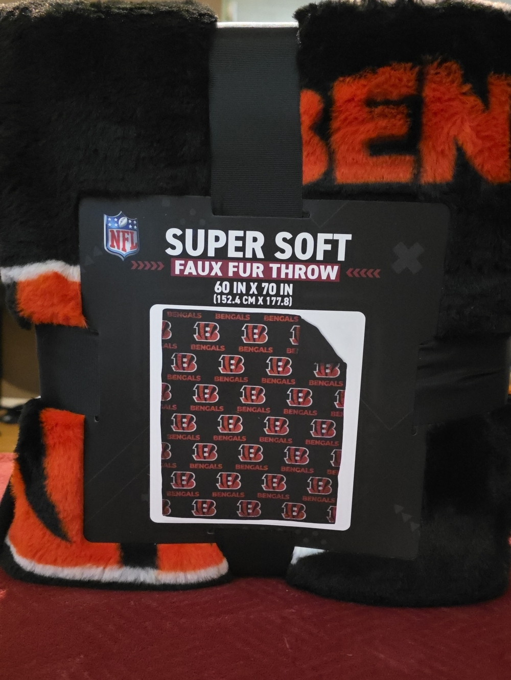 Super Soft Faux Fur Throw Blanket - Bengals Black & Orange